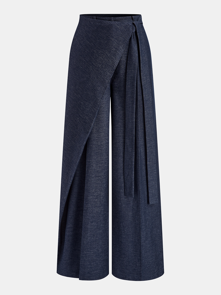 Pantaloni Donna Eleganti Tessuto Leggero Gamba Larga