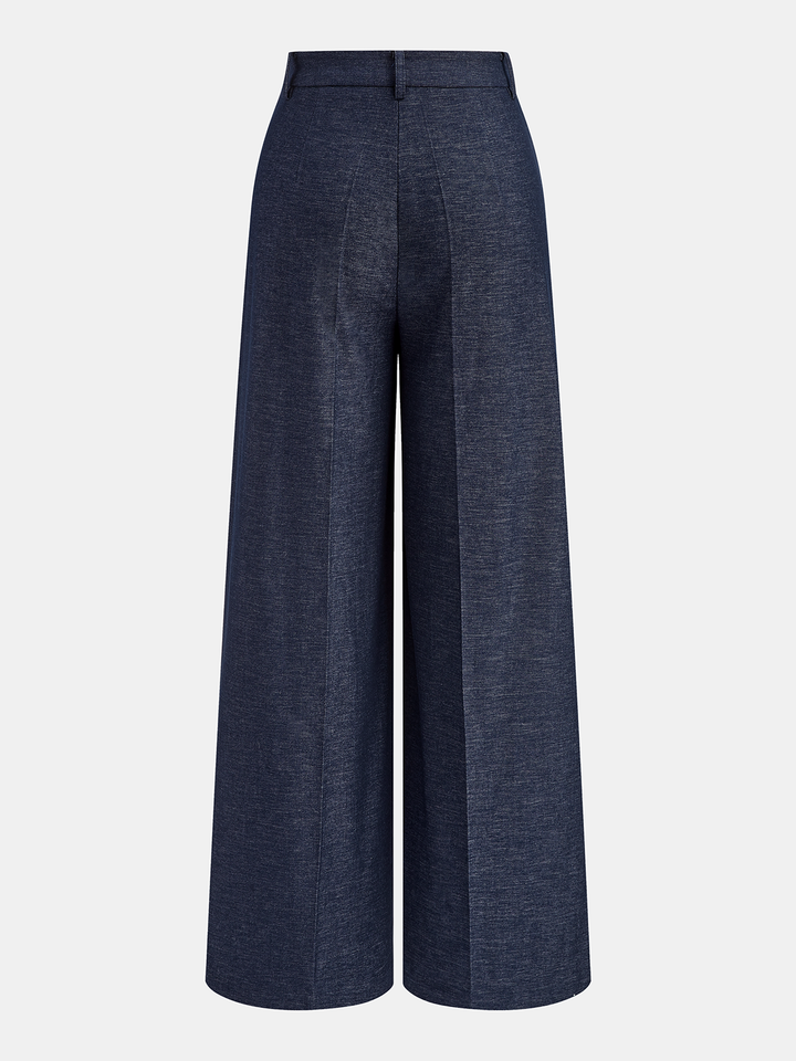 Pantaloni Donna Eleganti Tessuto Leggero Gamba Larga