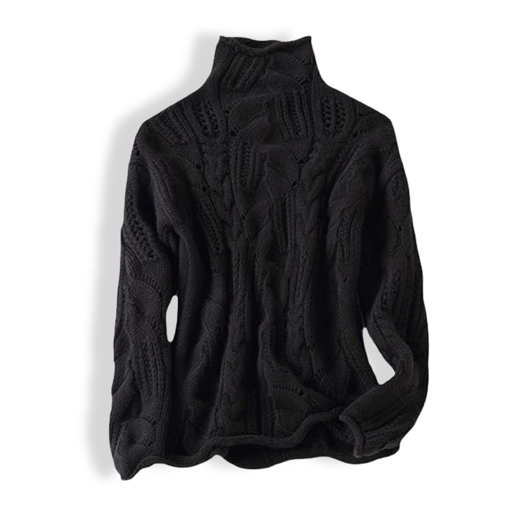 Maglione Donna in Maglia Torsadée Collo Alto Manica Lunga