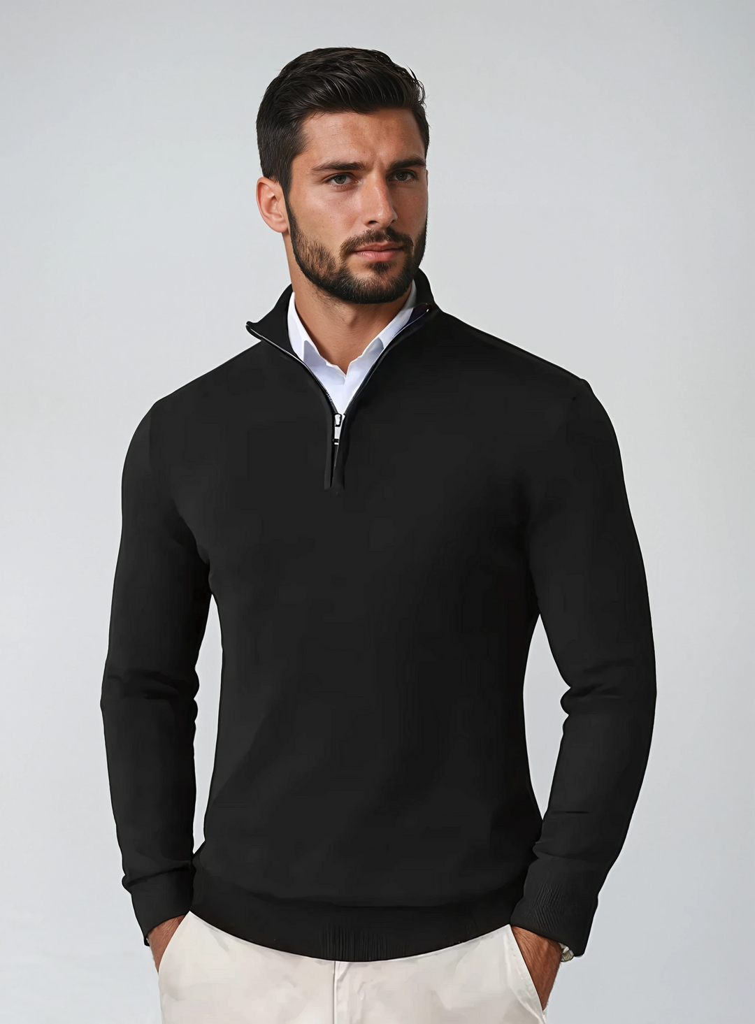 Pullover Uomo con Zip Collo Alto Morbido - Vesarelli