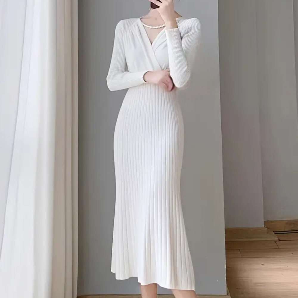 Abito Midi Donna Maglia Sottile Vestibilità Elegante