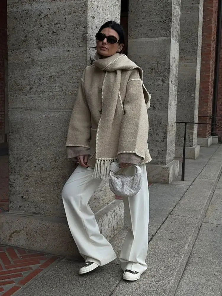 BRONTE | Elegant Warm Jacket with Scarf - Lizabella Fashion -  -  - BRONTE | Elegant Warm Jacket with Scarf - Lizabella Fashion - #tag1# - #tag2#