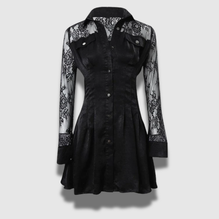 Mini abito Donna in Pizzo Manica Lunga Elegante