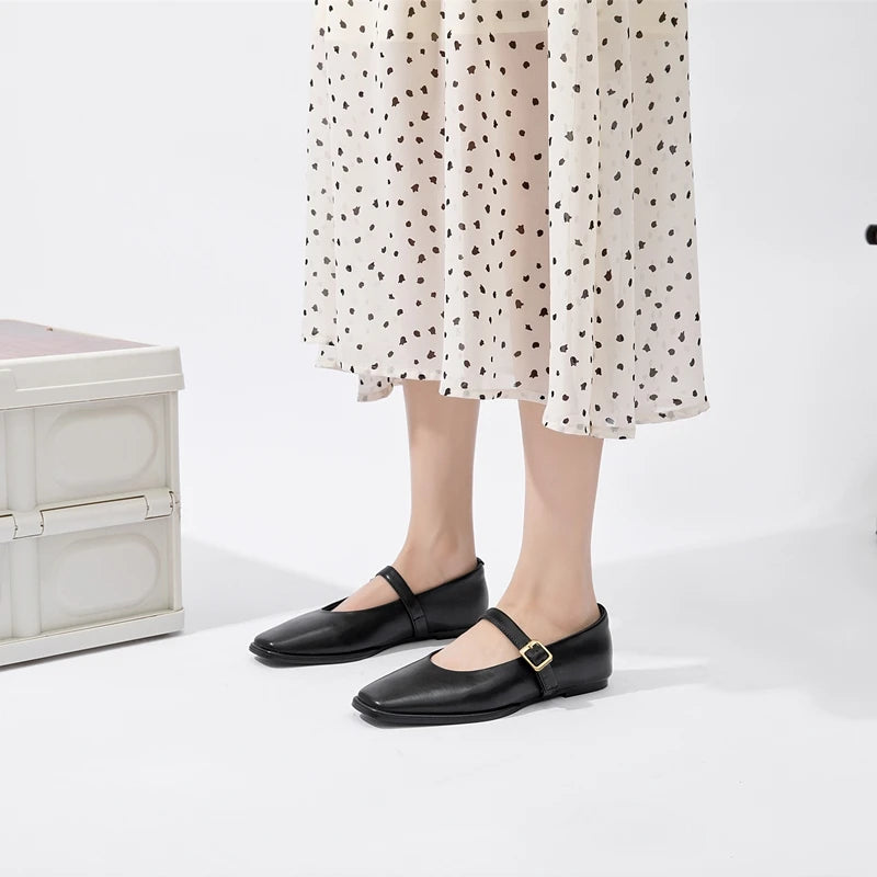 Ballerine comode da donna con punta quadrata in pelle di vacchetta, da indossare tutti i giorni 5