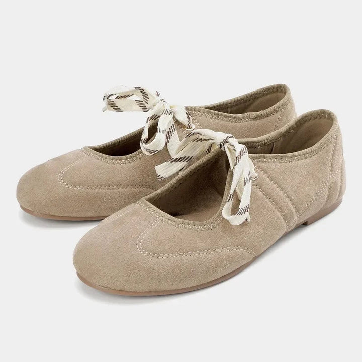 Ballerine con lacci da donna in finta pelle scamosciata comode 1