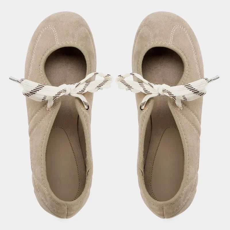 Ballerine con lacci da donna in finta pelle scamosciata comode 5