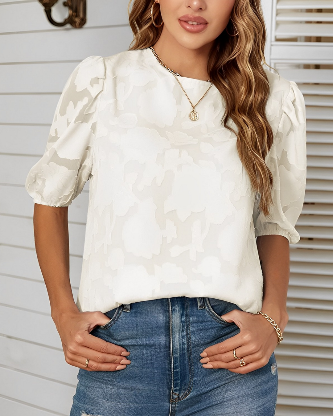 Camicetta Donna in Chiffon Maniche a Sbuffo