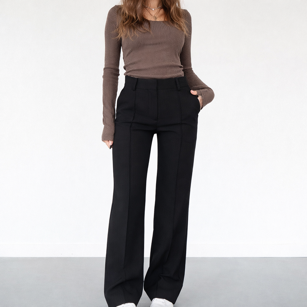 Pantaloni Donna Vita Alta Tessuto Leggero Taglio Dritto - Vesarelli