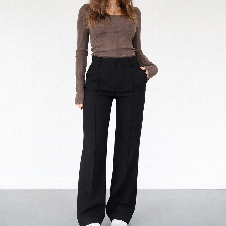 Pantaloni Donna Vita Alta Tessuto Leggero Taglio Dritto - Vesarelli
