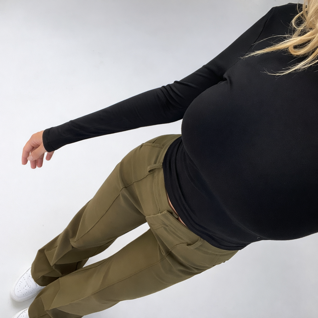 Pantaloni Donna Vita Alta Tessuto Leggero Taglio Dritto