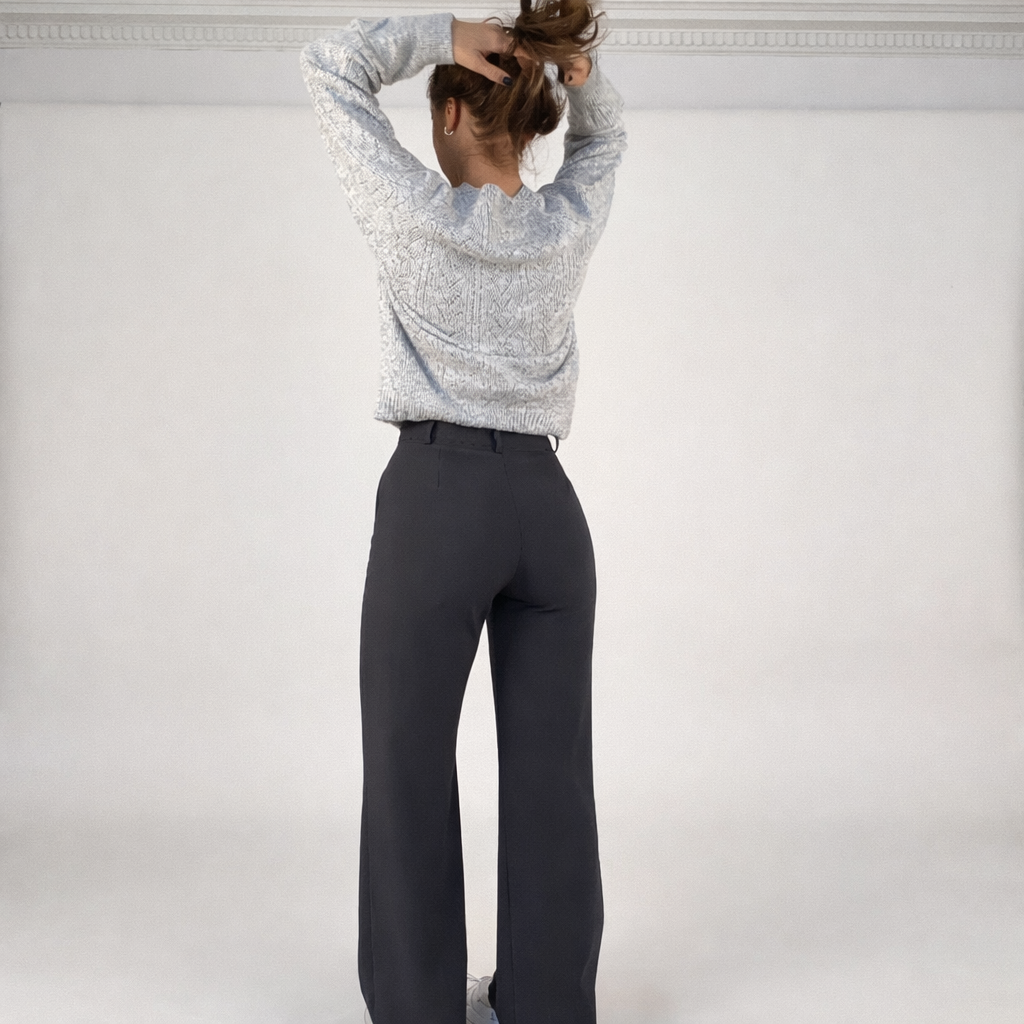 Pantaloni Donna Vita Alta Tessuto Leggero Taglio Dritto
