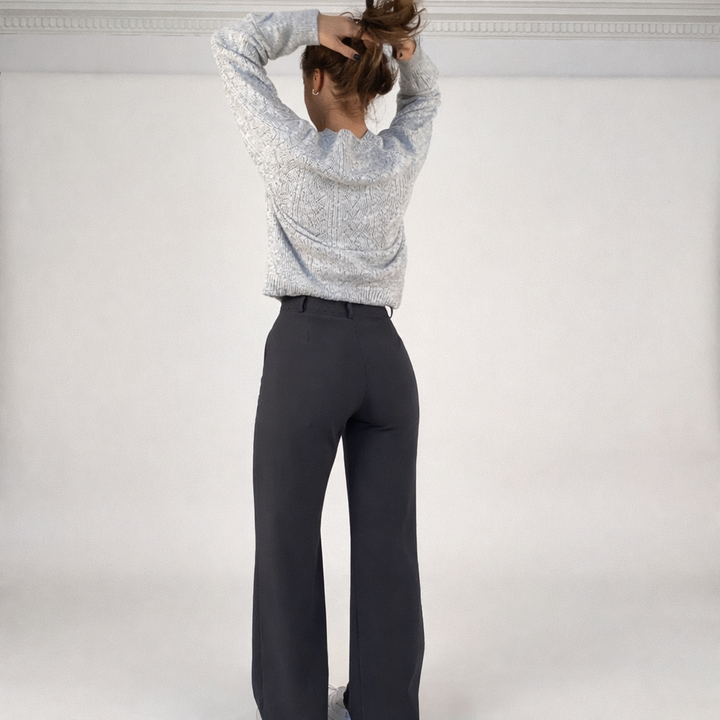 Pantaloni Donna Vita Alta Tessuto Leggero Taglio Dritto