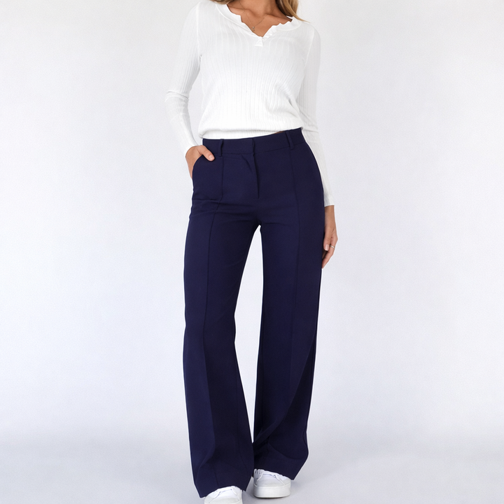Pantaloni Donna Vita Alta Tessuto Leggero Taglio Dritto