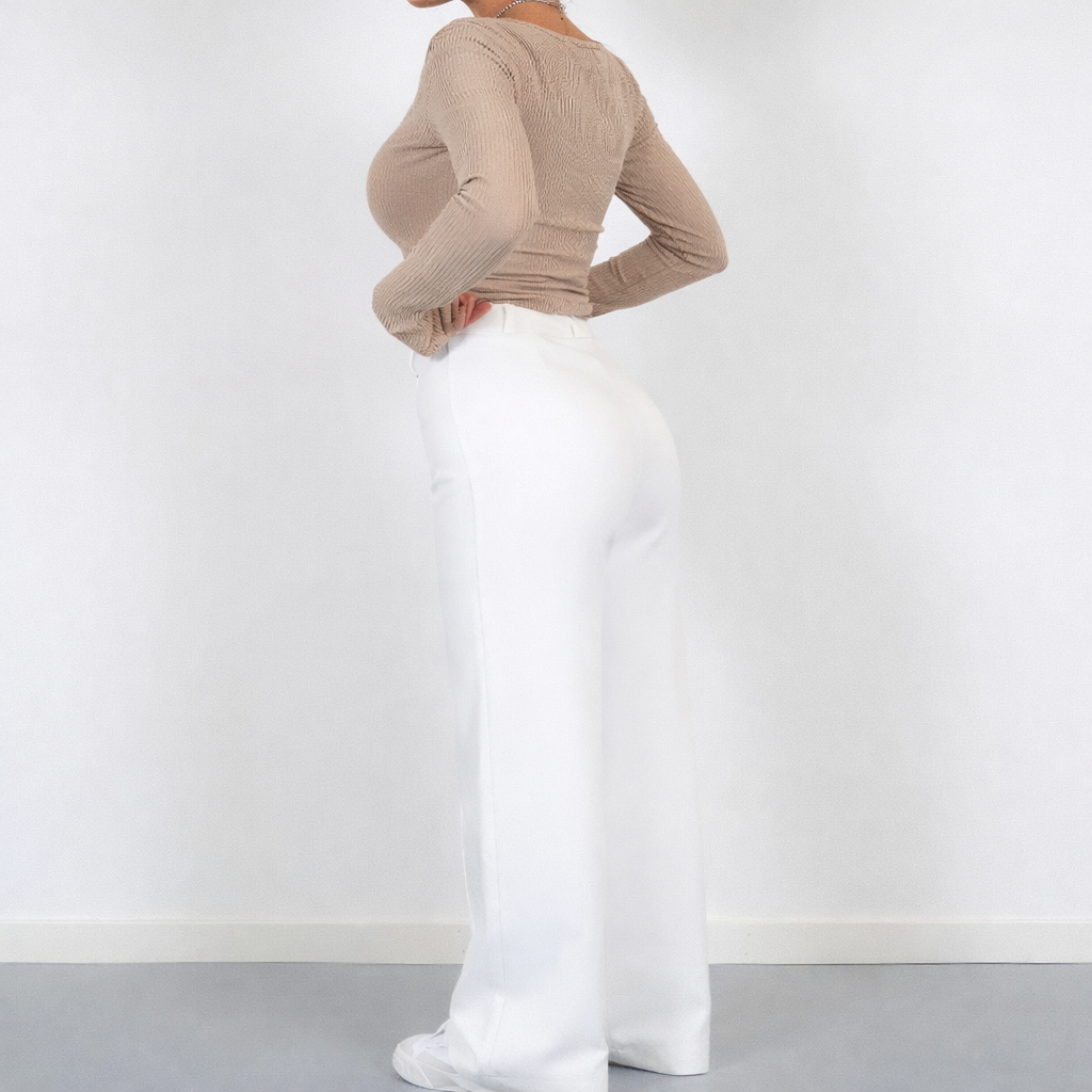 Pantaloni Donna Vita Alta Tessuto Leggero Taglio Dritto