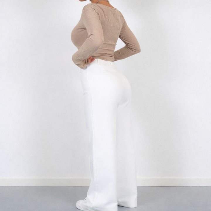 Pantaloni Donna Vita Alta Tessuto Leggero Taglio Dritto