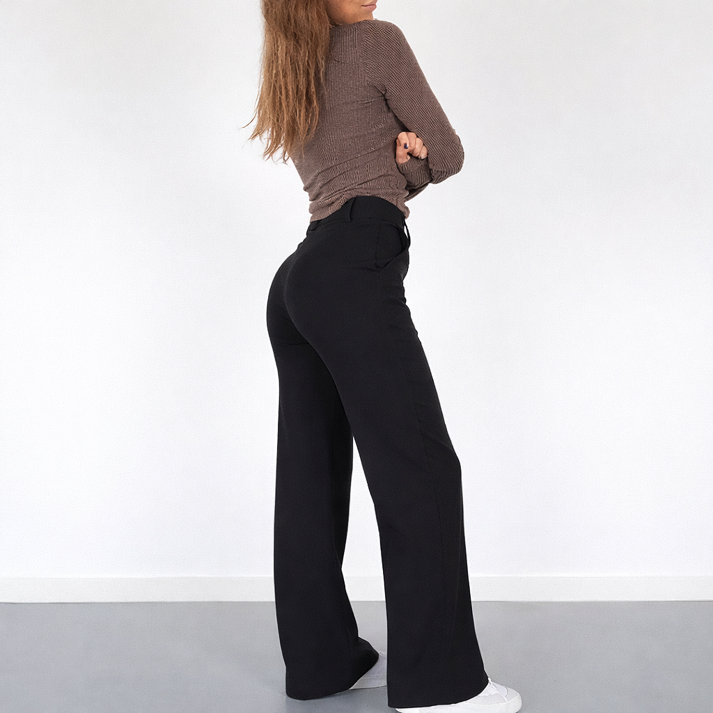 Pantaloni Donna Vita Alta Tessuto Leggero Taglio Dritto