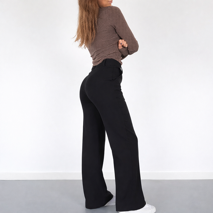 Pantaloni Donna Vita Alta Tessuto Leggero Taglio Dritto