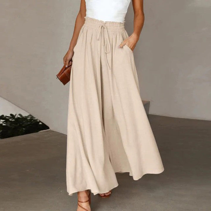 Pantaloni Palazzo Donna Vita Alta Cotone Elastico con Coulisse