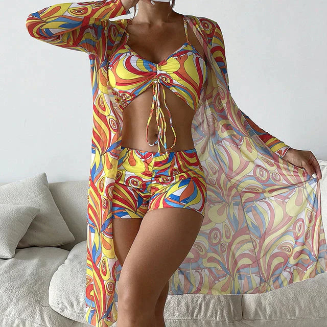 Set Bikini Donna Tre Pezzi Tessuto Morbido Vestibilità Regolare