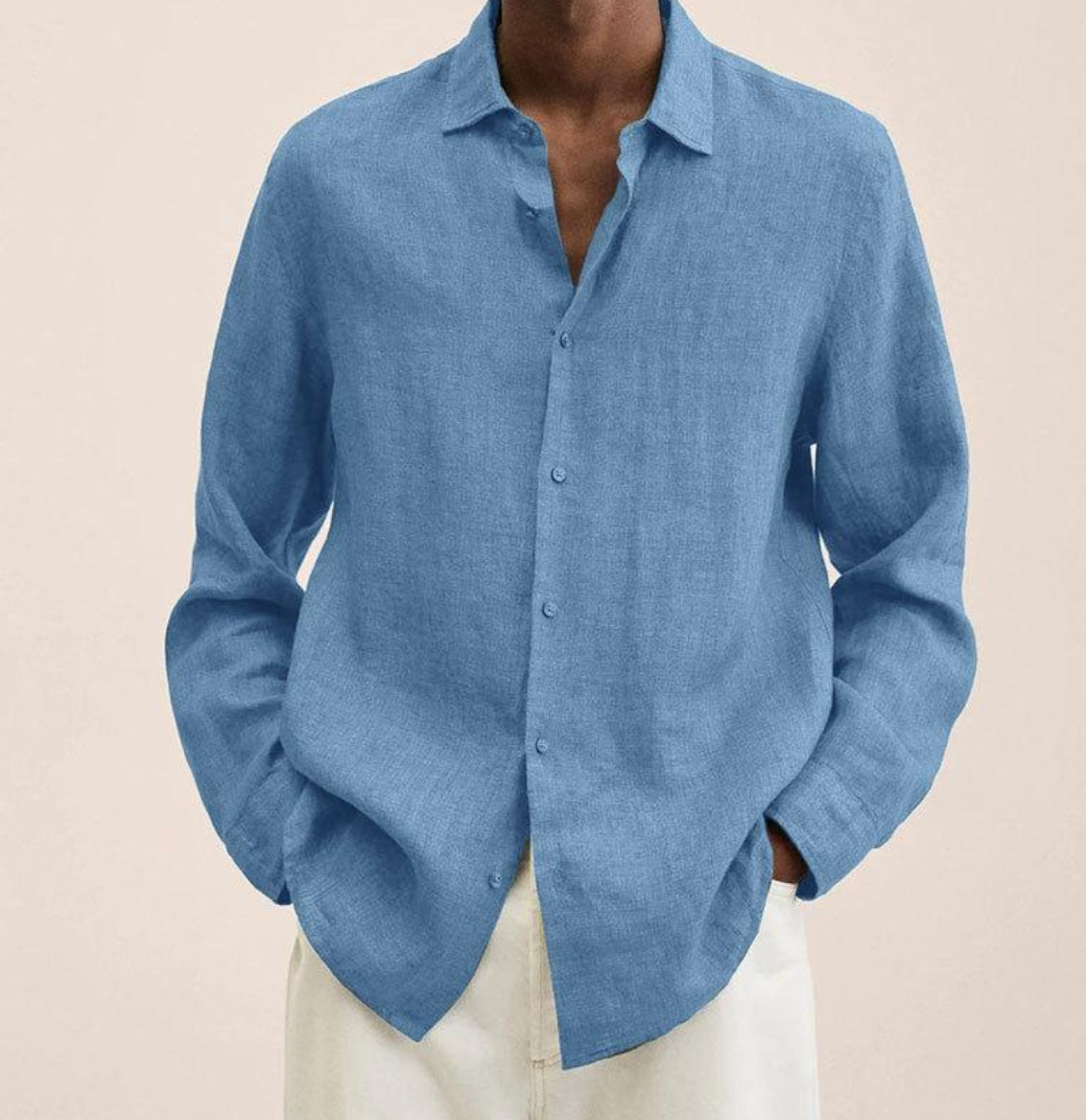 Camicia Uomo Lino Traspirante Manica Lunga Leggera