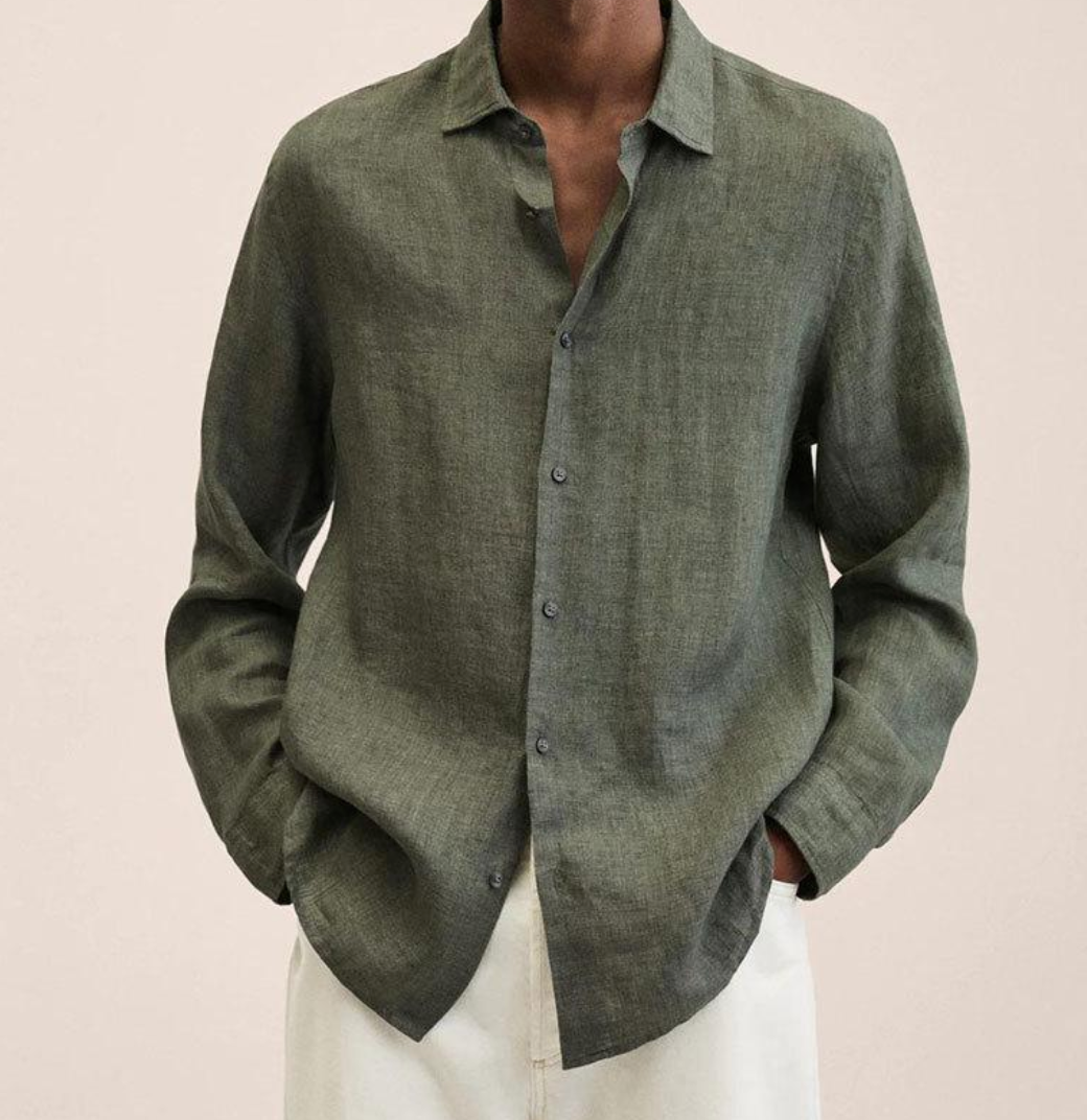 Camicia Uomo Lino Traspirante Manica Lunga Leggera