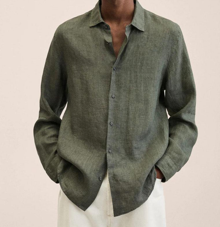 Camicia Uomo Lino Traspirante Manica Lunga Leggera