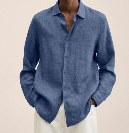 Camicia Uomo Lino Traspirante Manica Lunga Leggera