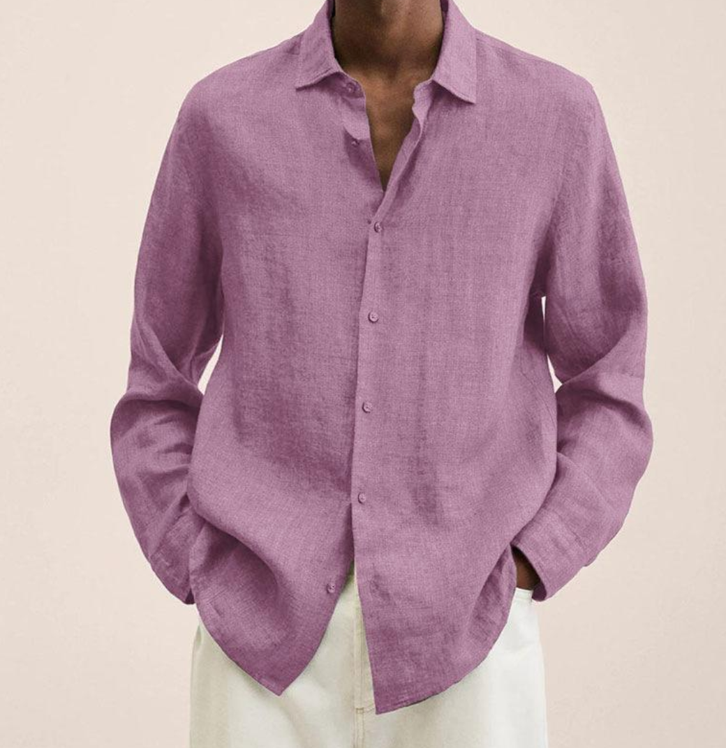 Camicia Uomo Lino Traspirante Manica Lunga Leggera