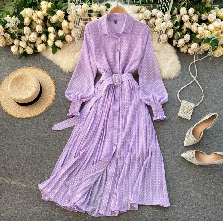 Abito Donna Elegante Tessuto Leggero Stile Casual Manica Lunga