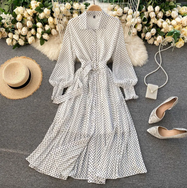 Abito Donna Elegante Tessuto Leggero Stile Casual Manica Lunga