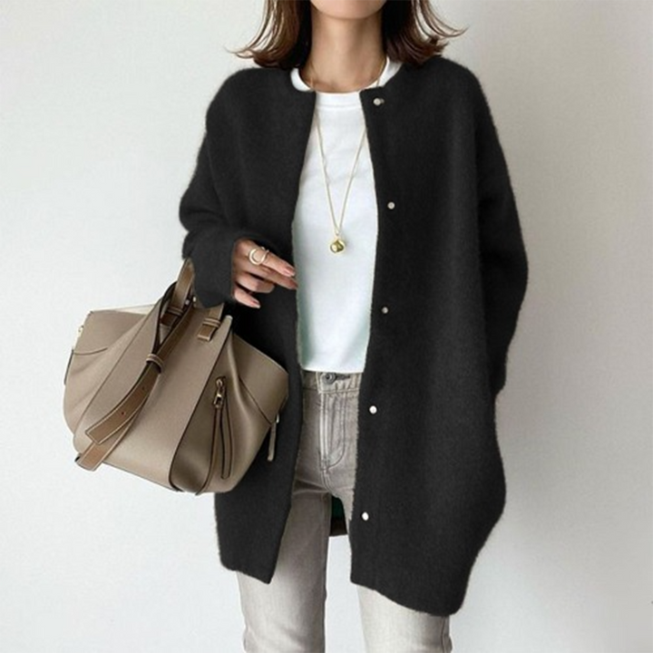 Cardigan Lungo Donna Bottoni Maglione Girocollo Comodo