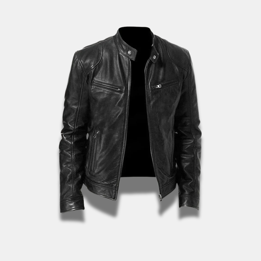 Giacca Uomo in Pelle Slim Fit Chiusura a Cerniera Motociclista