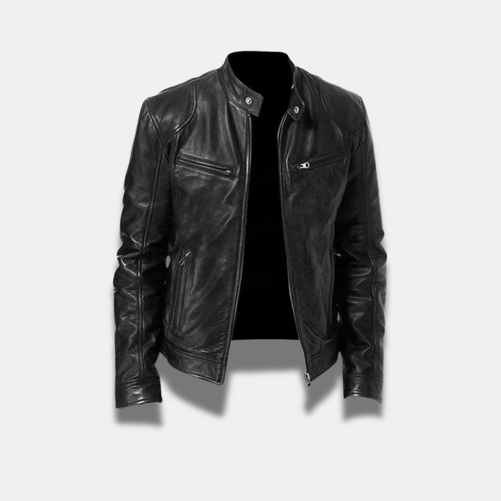 Giacca Uomo in Pelle Slim Fit Chiusura a Cerniera Motociclista