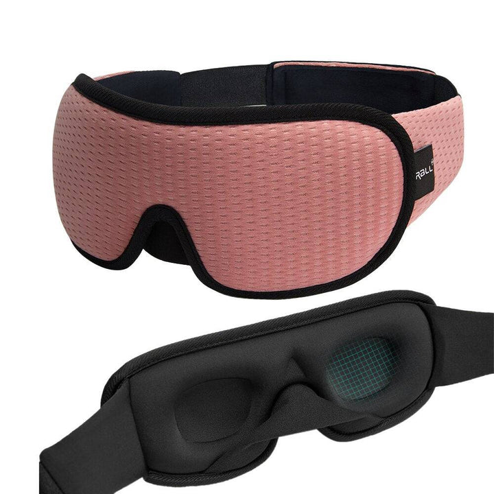 Maschera per dormire rosa con imbottitura ergonomica e cinturino regolabile, ideale per bloccare la luce e migliorare il sonno.