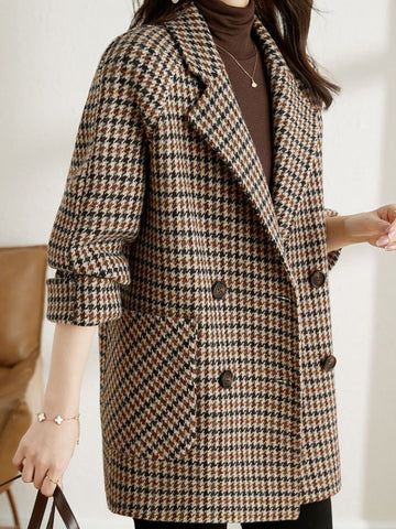 Cappotto Donna in Lana Pied de Poule Oversize con Revers