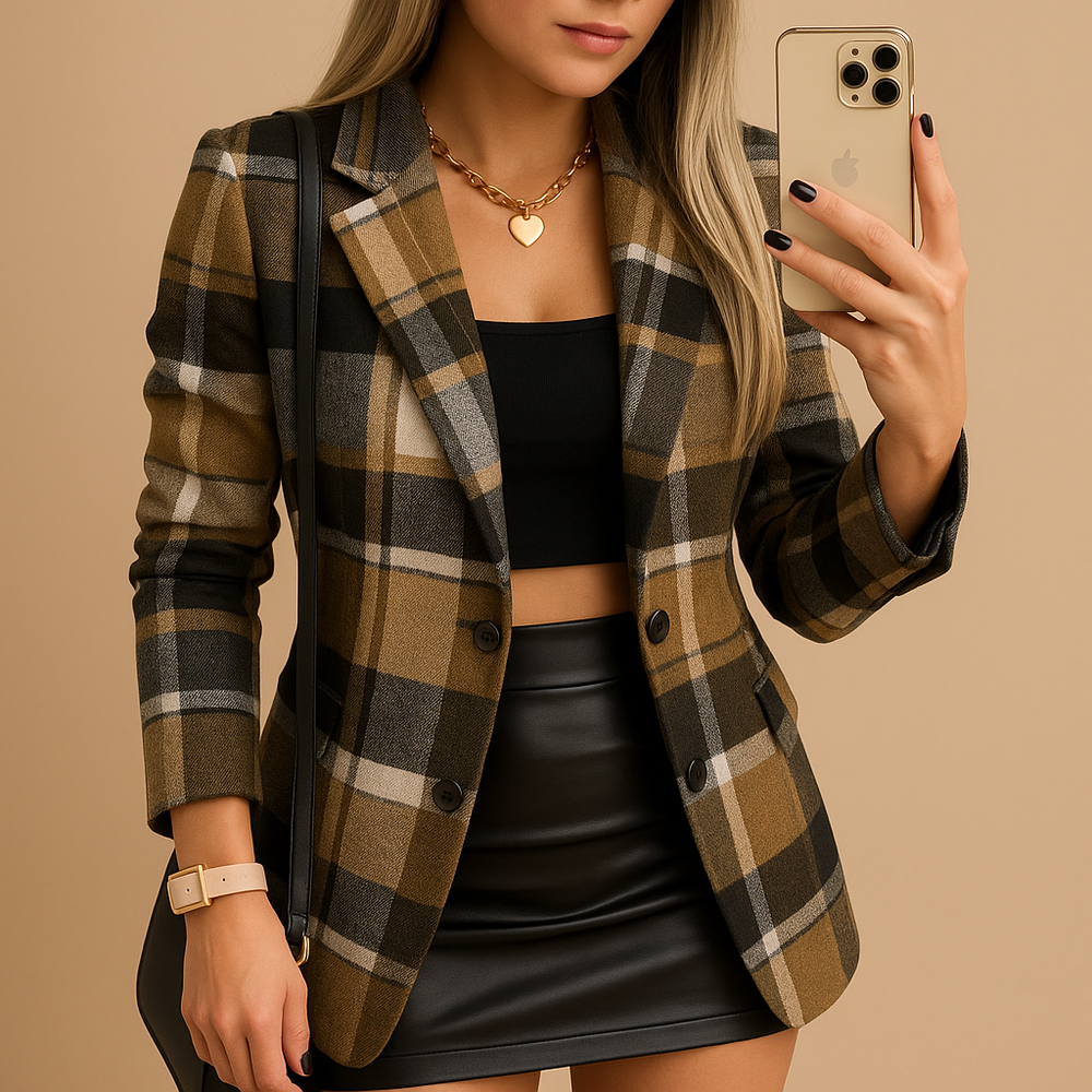 Blazer lungo trapuntato da donna con motivo a quadri | Elvira 1