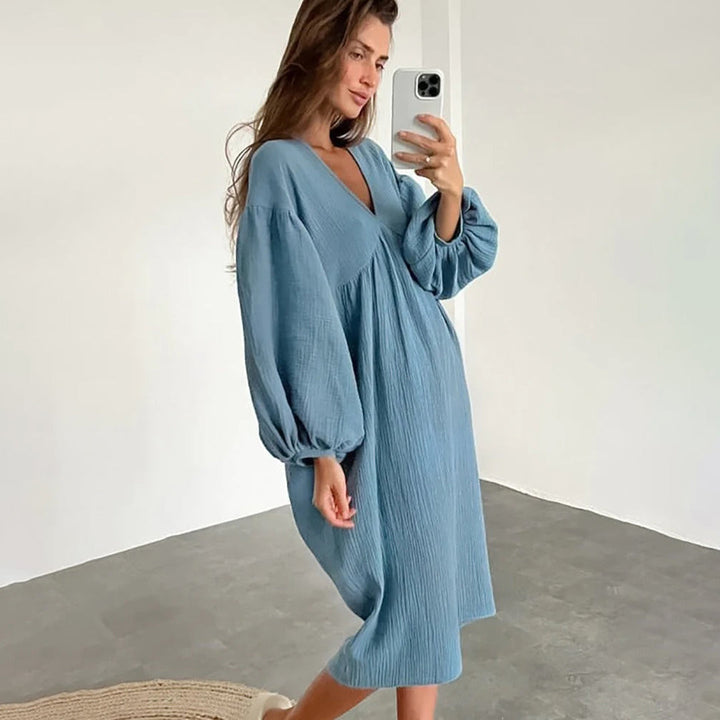 Abito Midi Donna Casual Ampio Scollo a V
