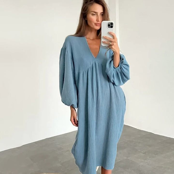 Abito Midi Donna Casual Ampio Scollo a V - Vesarelli