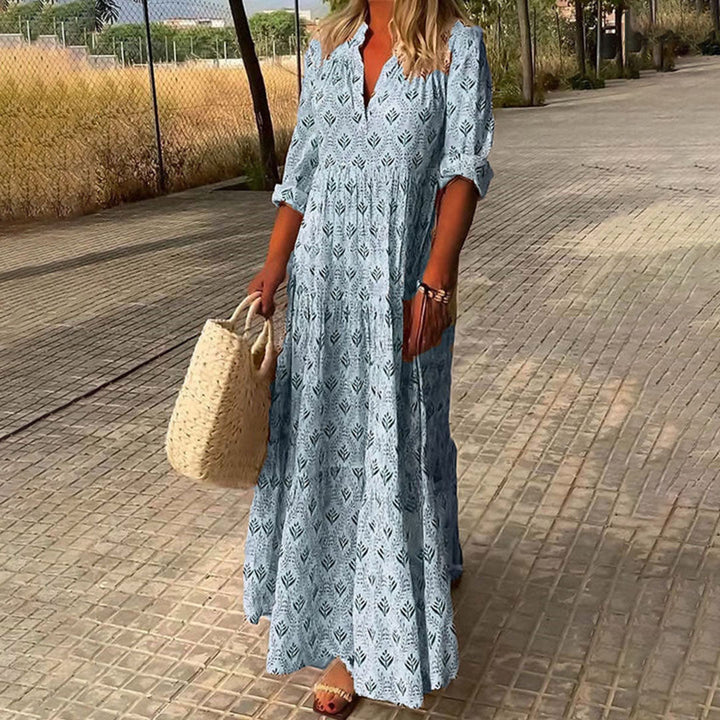 Abito Lungo Donna Scollo a V Tessuto Leggero Stile Boho - Vesarelli
