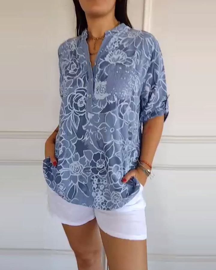 Blusa Donna Scollo a V con Bottoni Stile Elegante - Vesarelli
