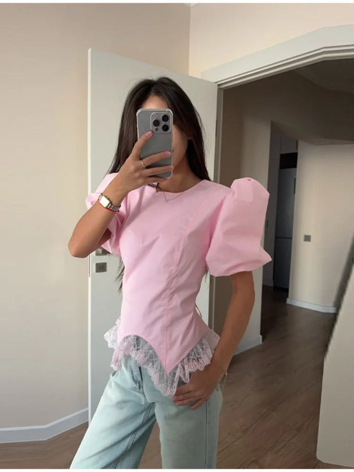 Blusa Donna | Maniche a Palloncino & Orlo in Pizzo