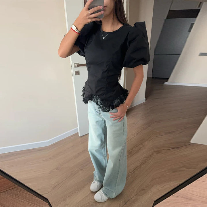 Blusa Donna | Maniche a Palloncino & Orlo in Pizzo