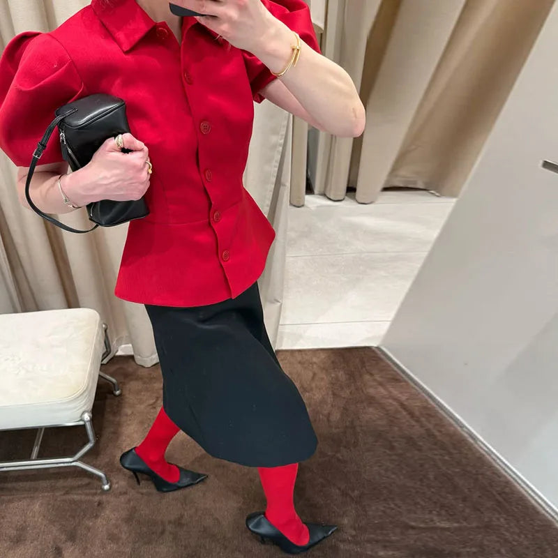 Blusa Donna | Maniche a Palloncino & Orlo in Pizzo