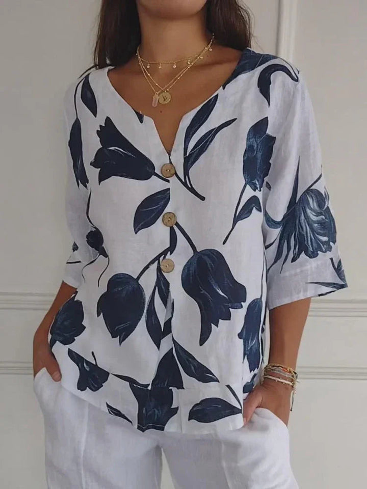 Blusa Donna Scollo a V Bottoni Frontali Classica - Vesarelli