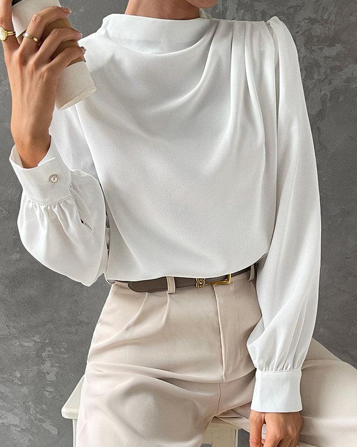 Blusa Elegante | Collo Alto & Rouches Raffinate