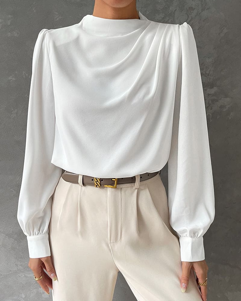 Blusa Elegante | Collo Alto & Rouches Raffinate