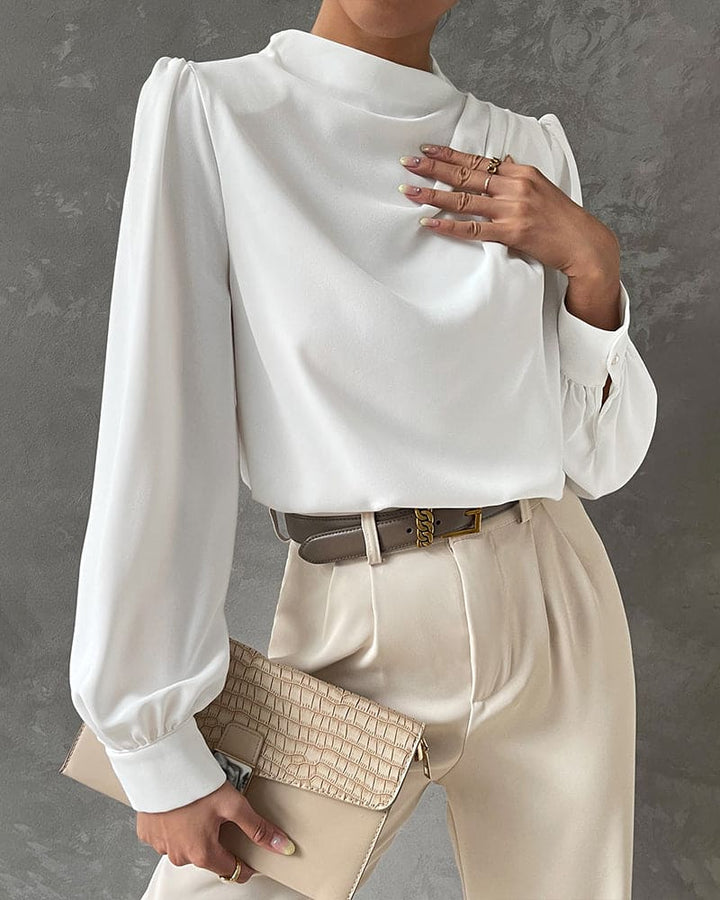 Blusa Elegante | Collo Alto & Rouches Raffinate
