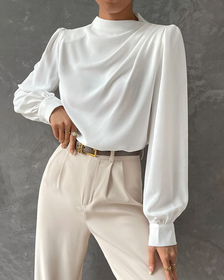 Blusa Elegante | Collo Alto & Rouches Raffinate