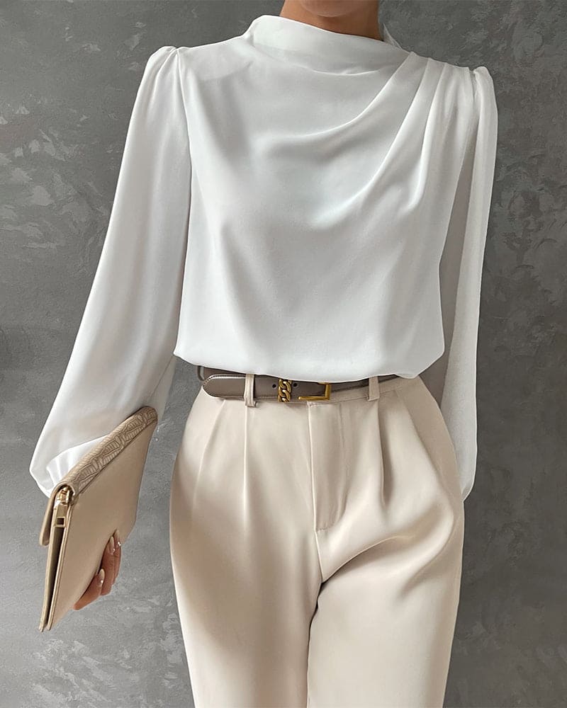 Blusa Donna Collo Alto Rouches Raffinata - Vesarelli