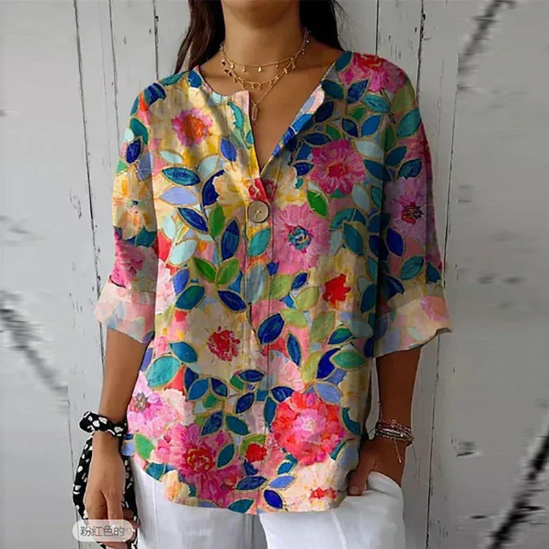 Blusa Floreale Donna | Scollo a V & Stile Fresco e Raffinato